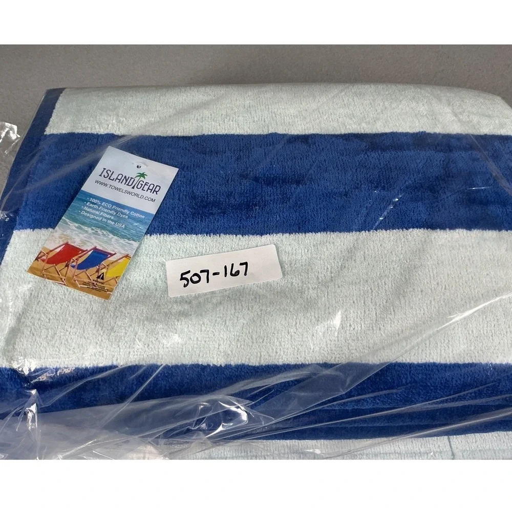 1‎ Island Gear Beach Towel 30x60 Blue White Stripe 100% Cotton Eco Friendly New